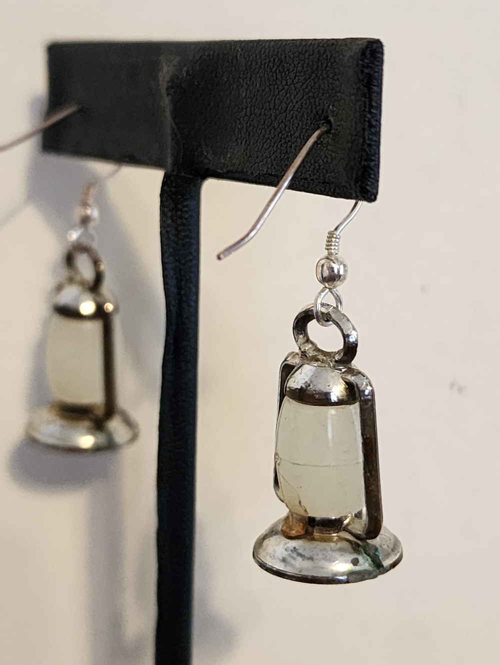 Vintage Style Lantern Drop Earrings Silver Tone Cream Dangle Novelty - Picture 6 of 9
